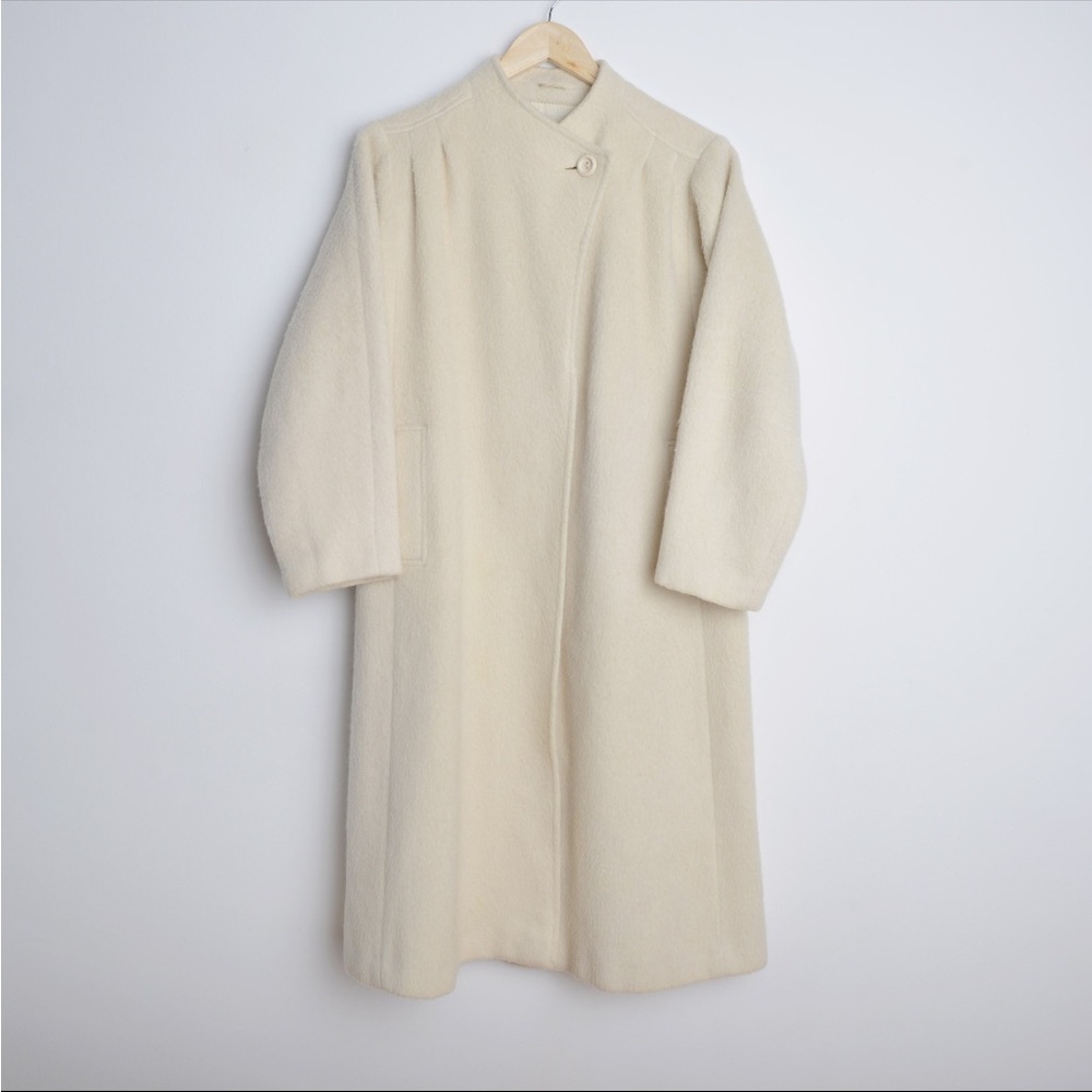 VTG cream mohair wool mod Jackie O jacket trench medium 8 - Picture 8 of 16